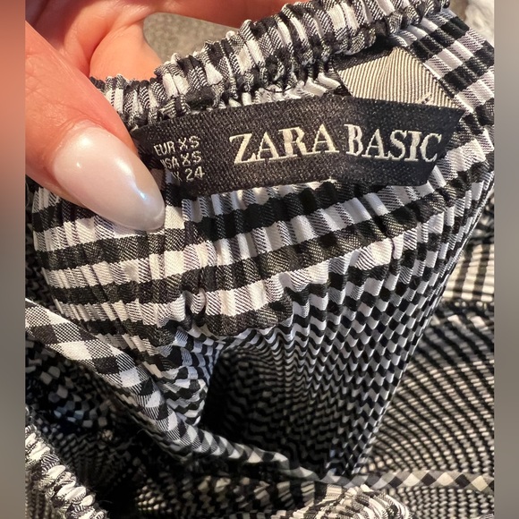 Zara Basic Plaid Gingham Babydoll Off The Shoulder Top - Picture 6 of 6